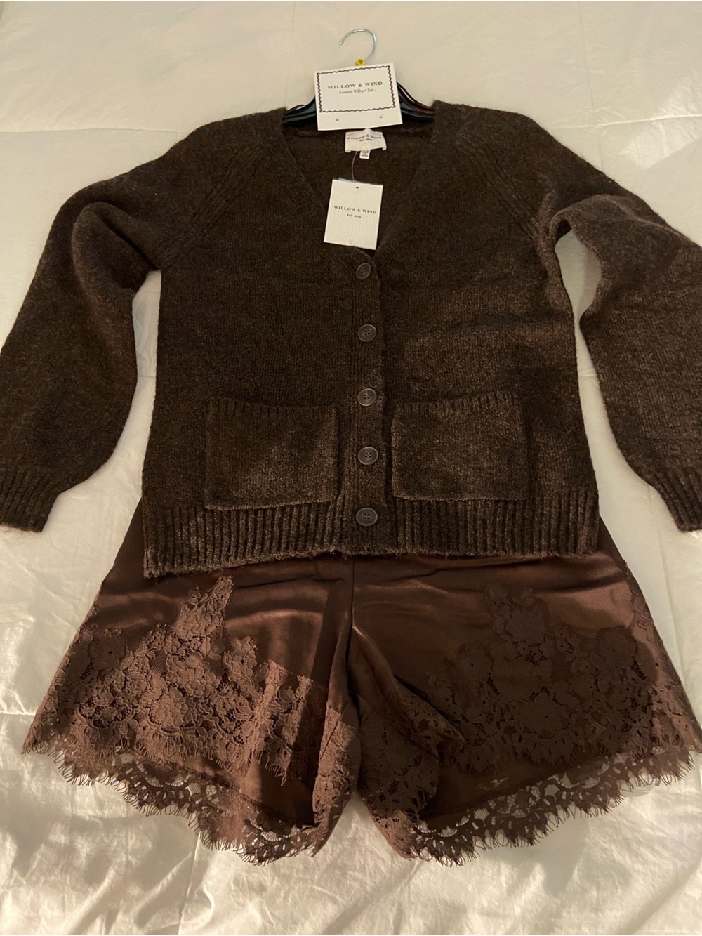 🤎Silky Short Set with Sweater🤎
